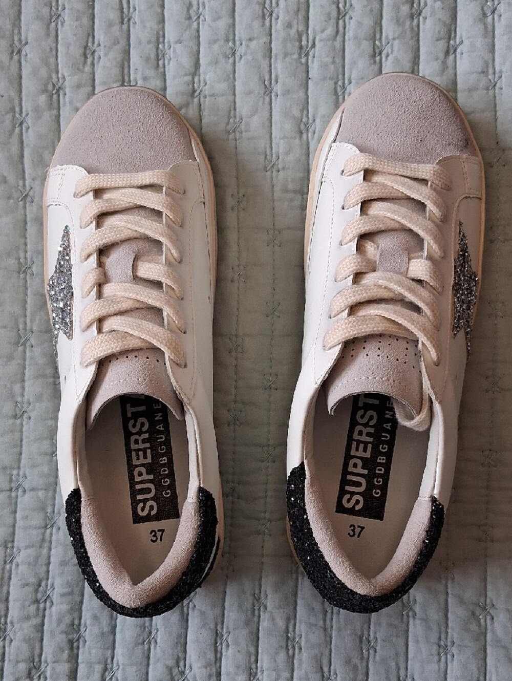 White Golden Goose Women's Sneaker with Silver Glitter Star - Picture 8 of 11